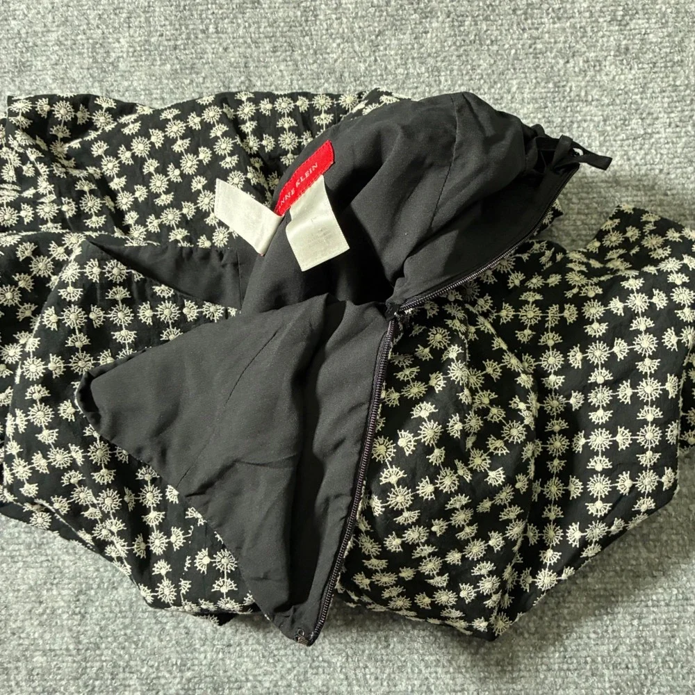 Anne Klein‎ Embroidered A-Line Skirt Womens 10 Black White Pleated